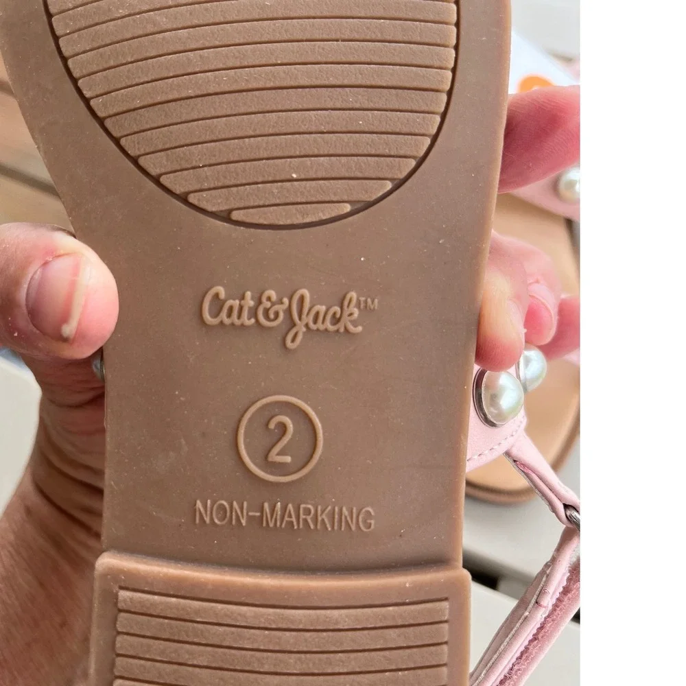 Cat & Jack Girls Pink‎ Pearl Studded Slingback Sandals Size 2 NEW